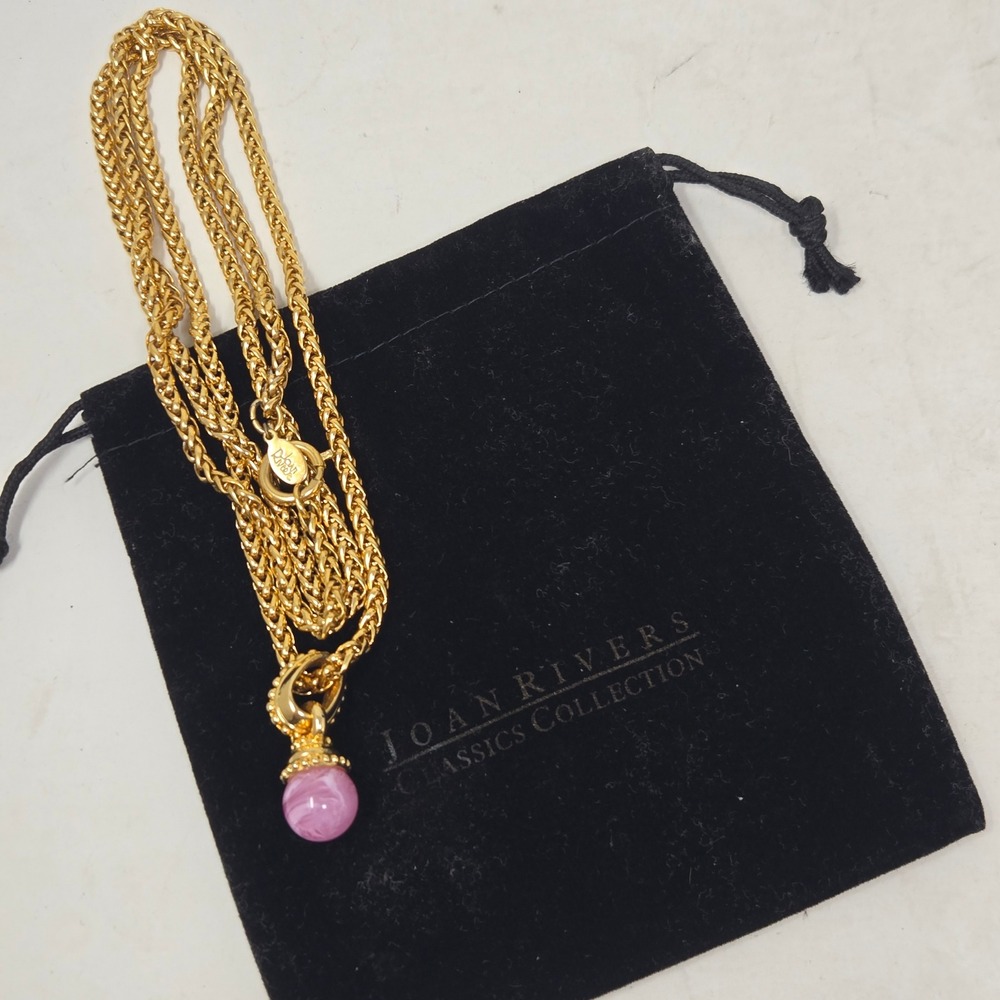 Joan Rivers Classics Collection Gold Tone Wheat Chain Pink Orb Pendant Necklace - Picture 6 of 7